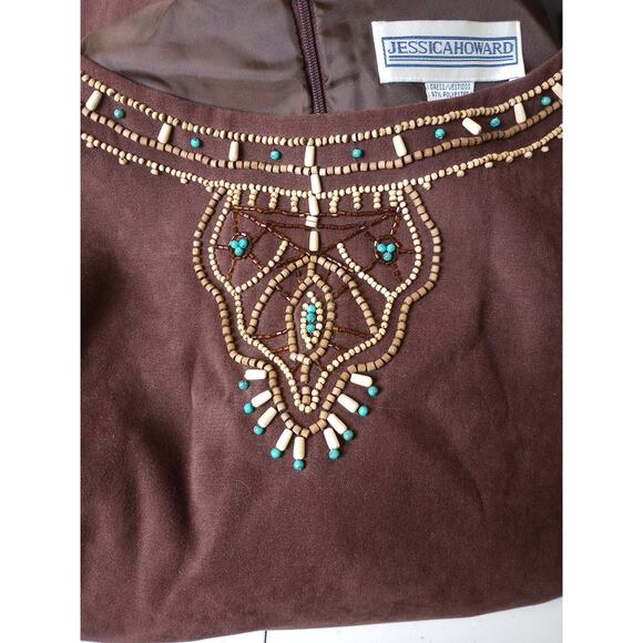 Jessica Howard Dress 10 Medium Brown Beads Bohemian BOHO Shift - Picture 5 of 8